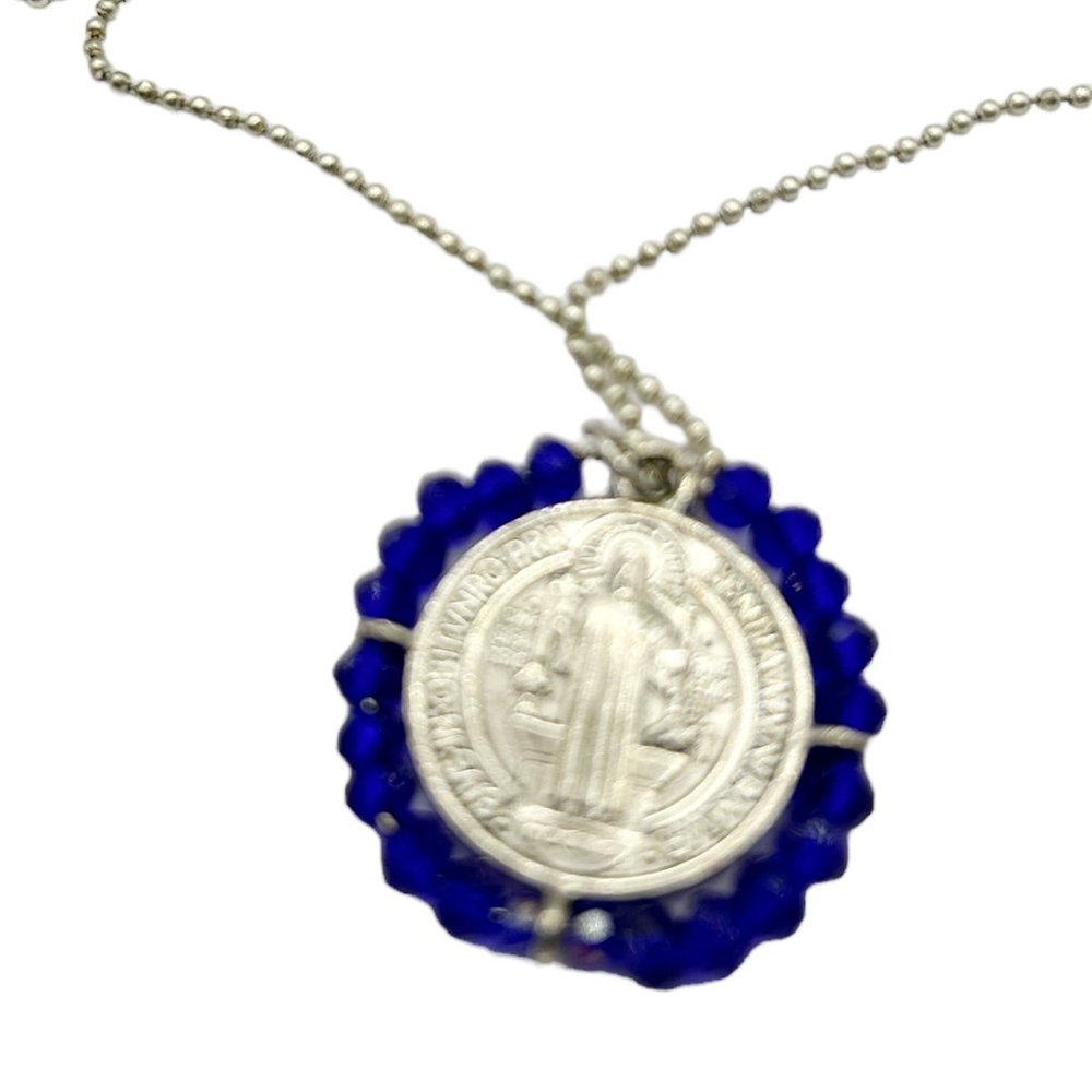 Cobalt Beaded St Benedict  Necklace